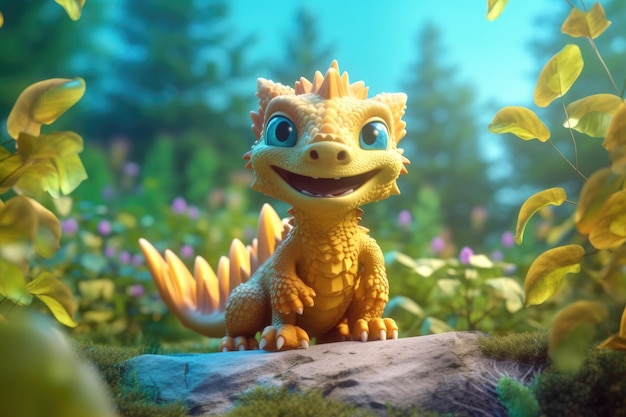 un'illustrazione 3D della lucertola del drago adorabile del bambino si trova in natura