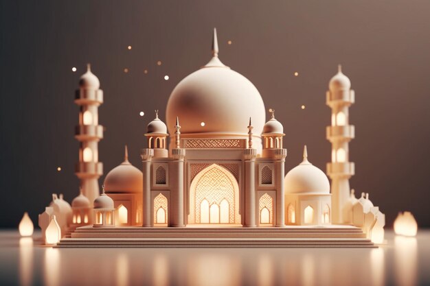 Un'illustrazione 3d di un taj mahal con luci in alto