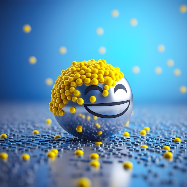 Un'illustrazione 3d di un volto sorridente con puntini gialli su di esso.