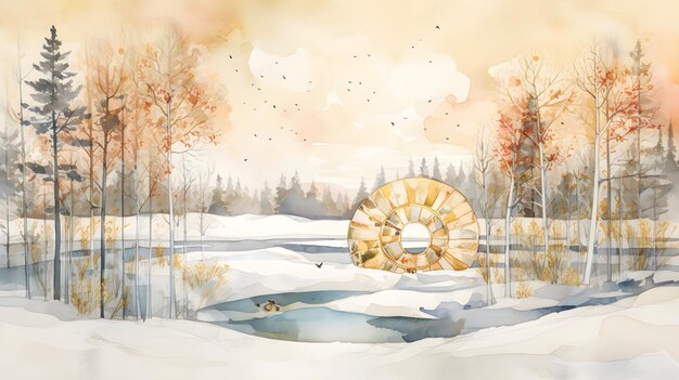 Un'illustrazione ad acquerello che cattura la bellezza di una perfetta giornata invernale