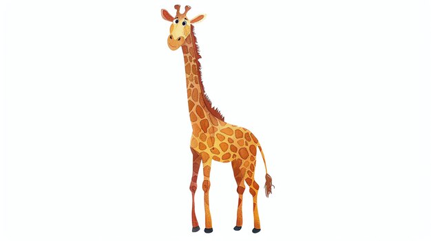 Un'illustrazione ad acquerello di una giraffa con un collo lungo e macchie marroni si trova su uno sfondo bianco e guarda a sinistra