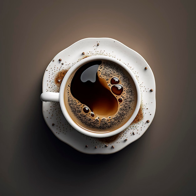 Un'illustrazione artistica di chicchi di caffè, tazza e panna montata, creando una composizione bella e accogliente per gli appassionati di caffè, i baristi e i proprietari di caffetterie. L'immagine cattura il ricco aroma