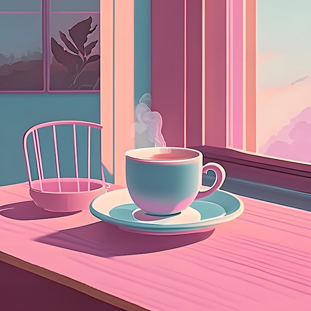 un'illustrazione artistica di colore pastello della tazza di caffè