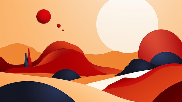un'illustrazione astratta delle montagne rosse, arancioni e blu