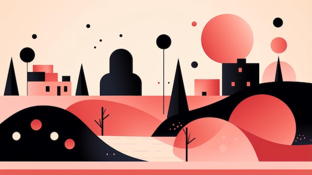 un'illustrazione astratta di una città in rosa e nero