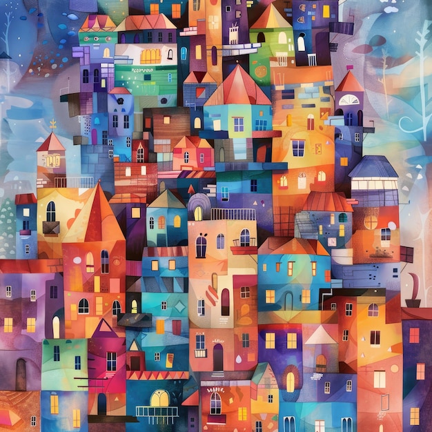 Un'illustrazione astratta in stile patchwork colorato