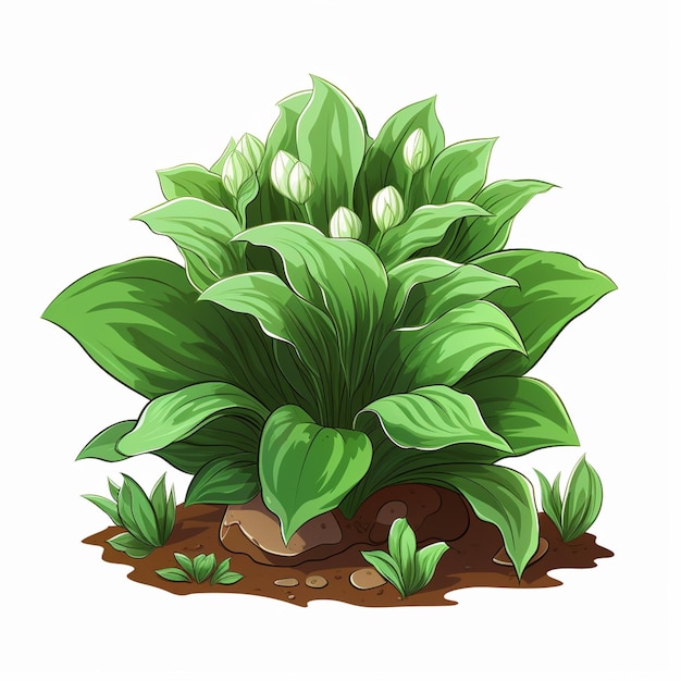 un'illustrazione cartoon di un cespuglio con foglie verdi e rocce ai generative