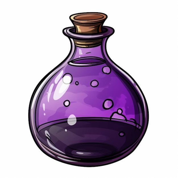 un'illustrazione cartoon di una bottiglia di vetro viola con bollicine ai creative