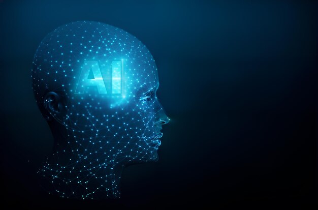 Un'illustrazione che mostra l'idea dell'intelligenza artificiale con elementi come un br digitale artificiale