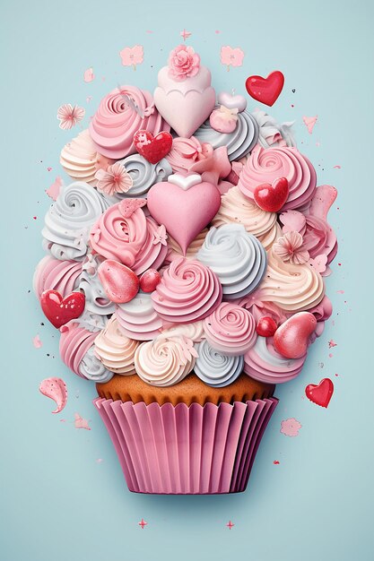 un'illustrazione che raffigura una serie di cupcakes e dolci a tema di San Valentino disposti