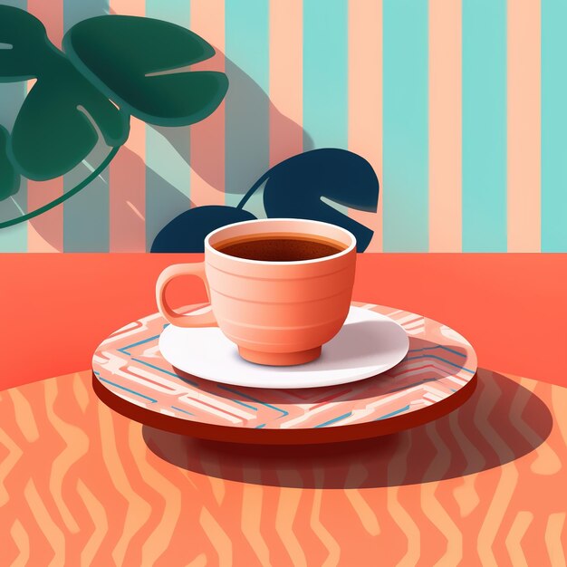 un'illustrazione colorata del paesaggio italiano con una tazza di caffè