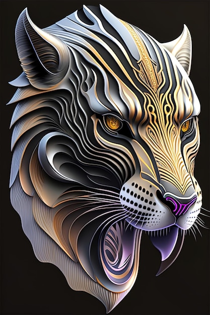 Un'illustrazione colorata della testa di una tigre.