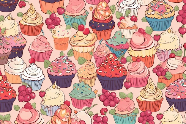 Un'illustrazione colorata di cupcakes con sapori diversi.