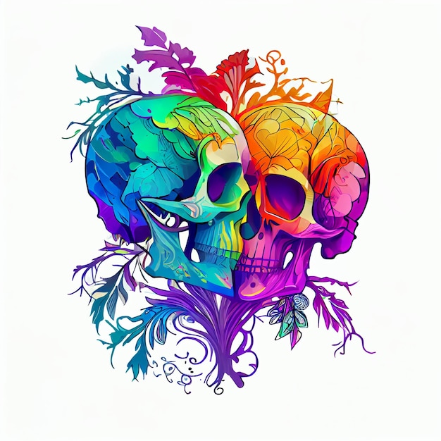 Un'illustrazione colorata di due teschi che si baciano