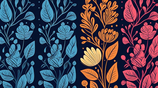 Un'illustrazione colorata di fiori e foglie.