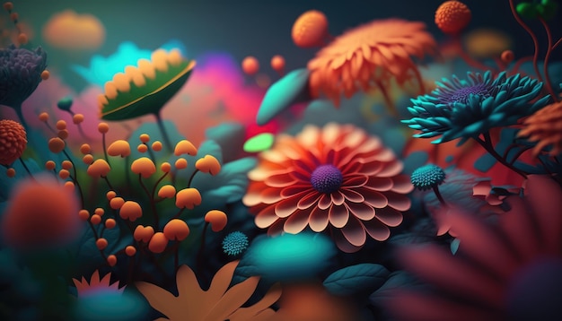 Un'illustrazione colorata di fiori e piante.