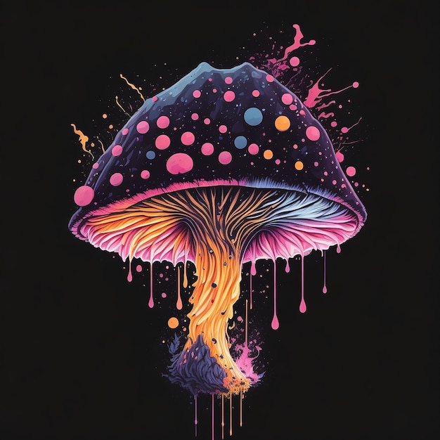 Un'illustrazione colorata di funghi con effetto splash a più colori