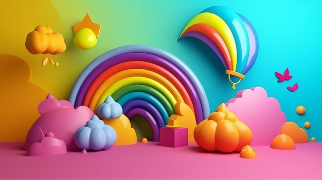 Un'illustrazione colorata di un arcobaleno e di un arcobaleno