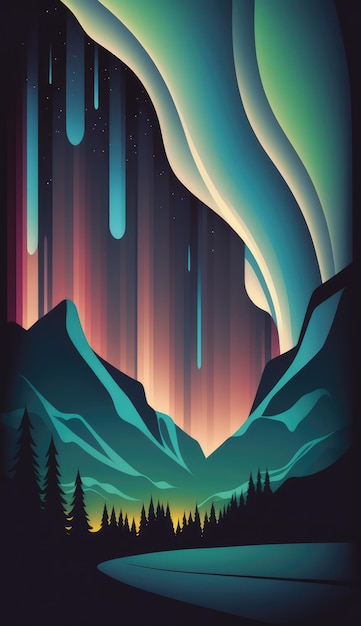 Un'illustrazione colorata di un'aurora boreale dell'aurora boreale.
