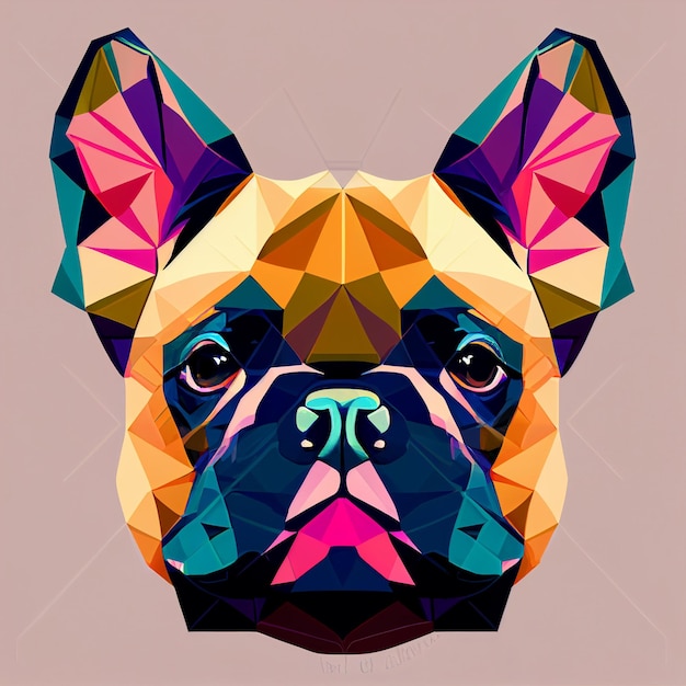 Un'illustrazione colorata di un cane con una faccia rosa.