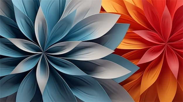 Un'illustrazione colorata di un fiore con uno sfondo blu e arancione.