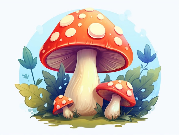 Un'illustrazione colorata di un fungo e un fungo