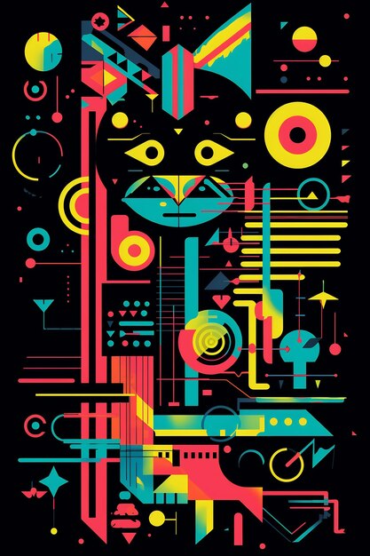 un'illustrazione colorata di un gatto con uno sfondo colorato