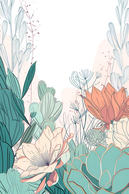 Un'illustrazione colorata di un giardino fiorito con uno sfondo bianco.