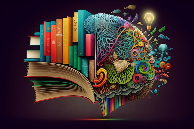 Un'illustrazione colorata di un libro con la parola mente su di esso