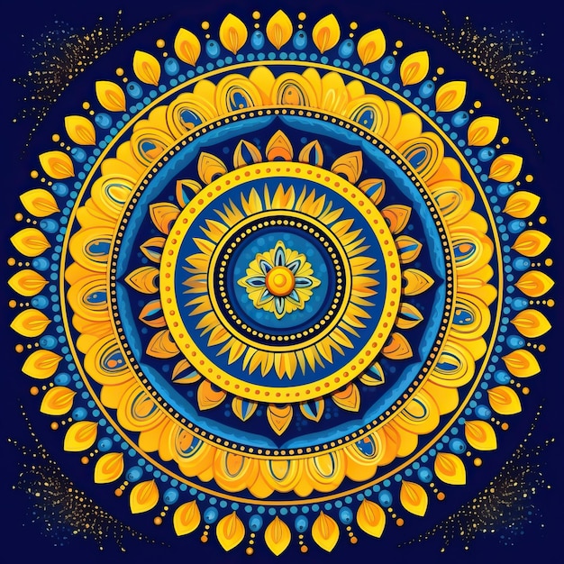 un'illustrazione colorata di un mandala con i colori giallo e blu