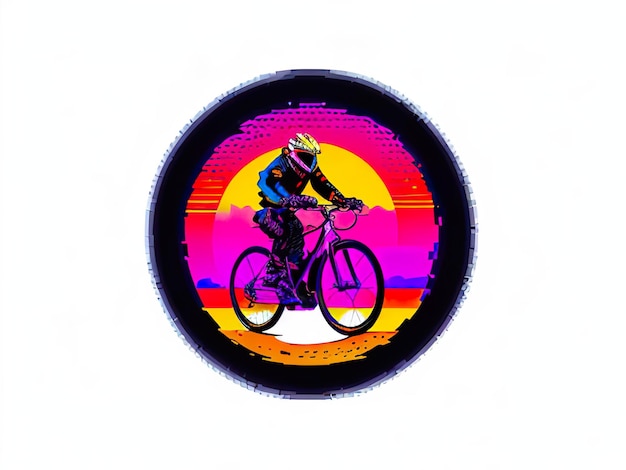 Un'illustrazione colorata di un motociclista che guida una bicicletta.
