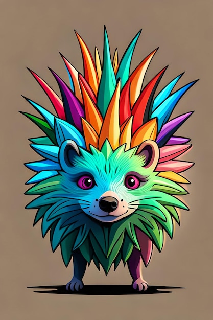 Un'illustrazione colorata di un riccio con una testa color arcobaleno.