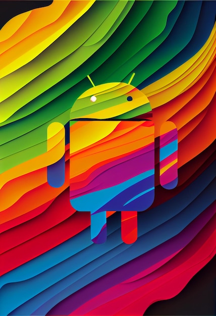 Un'illustrazione colorata di un robot con il titolo android su di esso.
