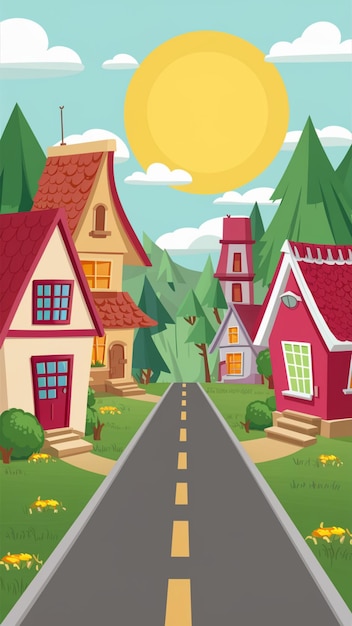 un'illustrazione colorata di una casa con un tetto rosso e una casa con una tetto rossa