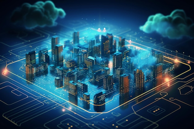 Un'illustrazione concettuale che rappresenta il firewall di criptovaluta AI di cloud networking e la sicurezza della rete Generative Ai