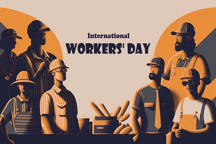 Un'illustrazione dei lavoratori in diverse uniformi e cappelli.