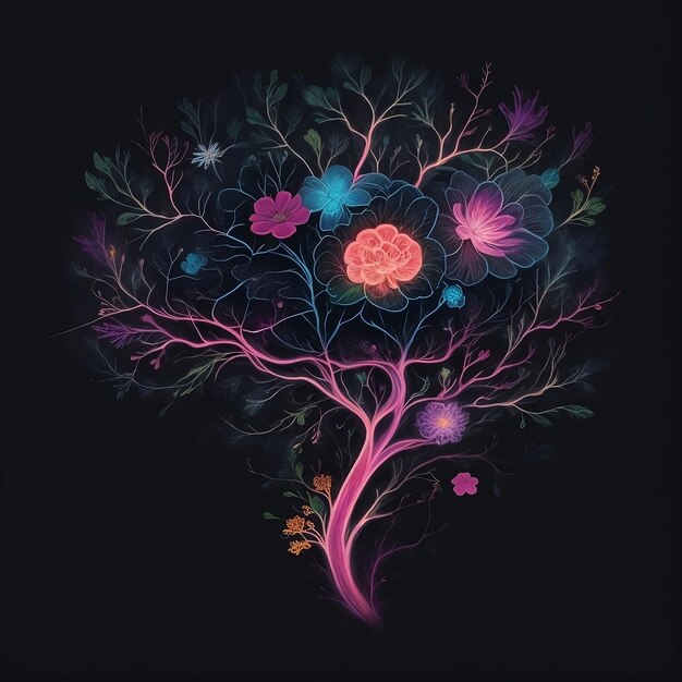 un'illustrazione del cervello umano come un albero con molti colori e un cuore che dice amore