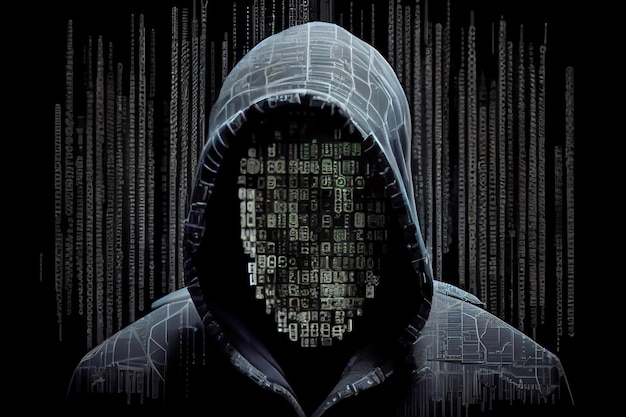 Un'illustrazione del concetto di sicurezza informatica Hacker con codice binario