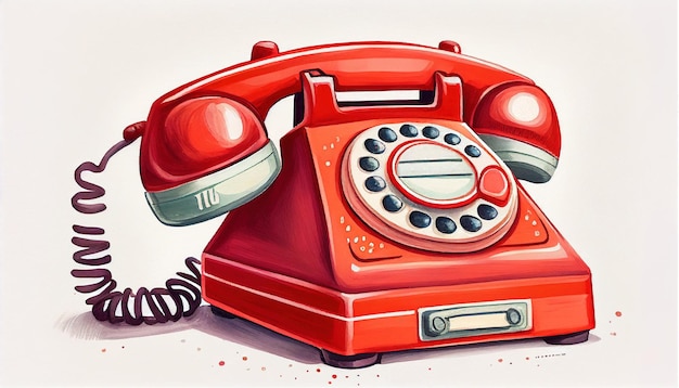 Un'illustrazione dell'acquerello del telefono rosso