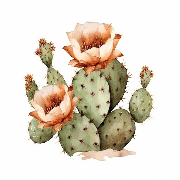 Un'illustrazione dell'acquerello di un cactus con i fiori.