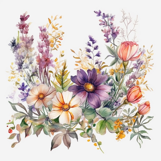 Un'illustrazione dell'acquerello di un mazzo di fiori.