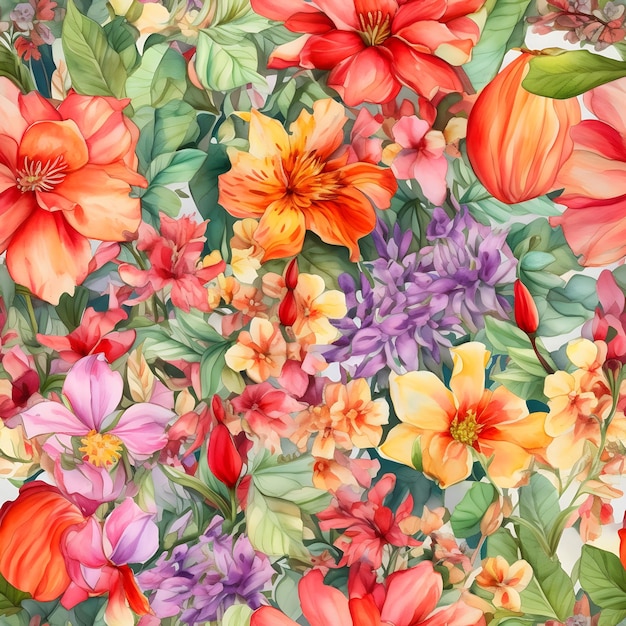 Un'illustrazione dell'acquerello di uno sfondo di fiori colorati.