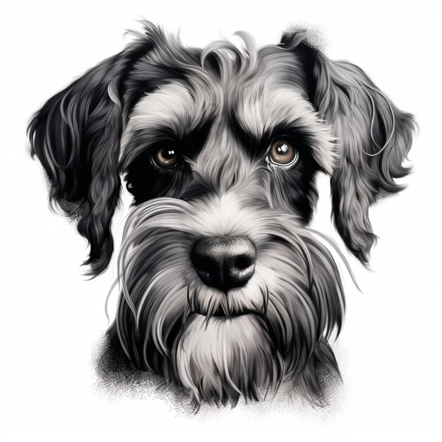 Un'illustrazione dettagliata del viso di un schnauzer