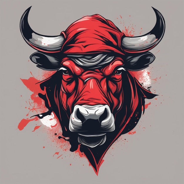 Un'illustrazione dettagliata di Face Evil Ninja Bull Side View Magic T-Shirt Design Red Color Cirlcle