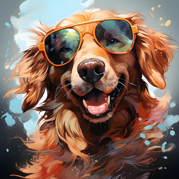 Un'illustrazione dettagliata di un felice golden retriever