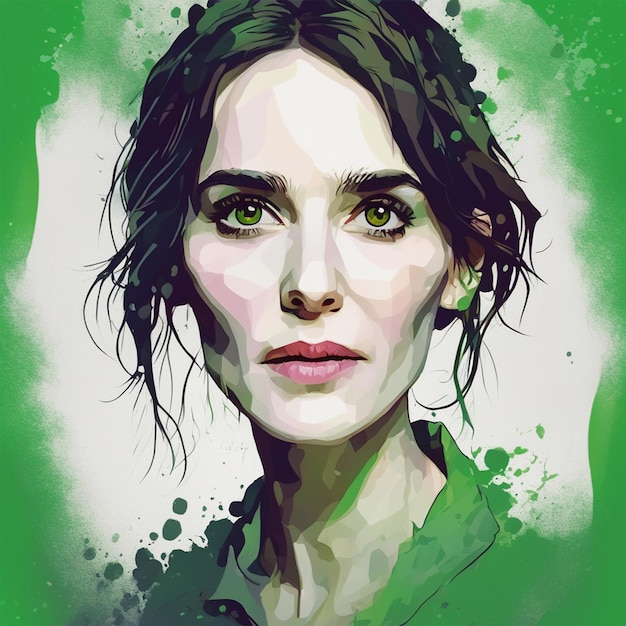 Un'illustrazione dettagliata Face Evil Winona Ryder Magic T-Shirt Design Colore verde Splash scuro