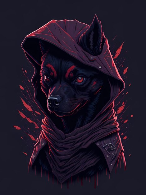 Un'illustrazione dettagliata Face Ninja Dogs Magic TShirt