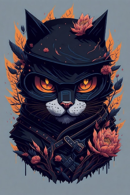 Un'illustrazione dettagliata viso gatto ninja