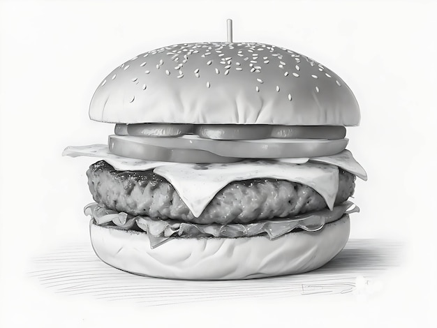 Un'illustrazione di arte di schizzo della mano dell'alimento dell'hamburger saporito