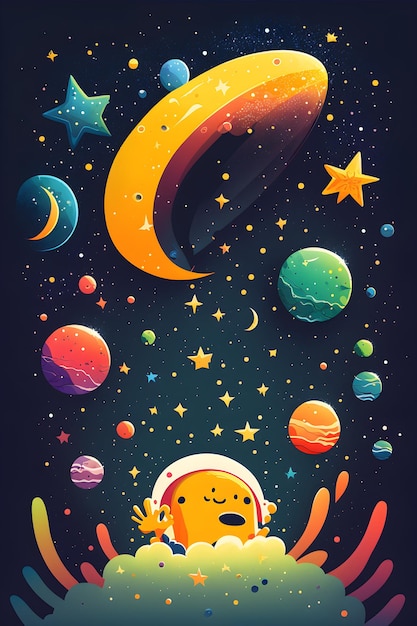 Un'illustrazione di un astronauta con una luna e le stelle sullo sfondo.